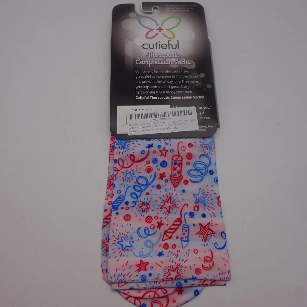 NEW Cutieful Therapeutic Compression Socks Fits Sizes 5-11 Fireworks Streamers